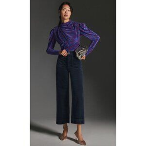 Anthropologie Maeve The Colette Cropped Wide-Leg Pants Blue Corduroy Size 26